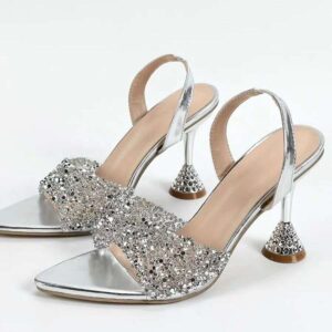 Sparkling Silver Sequin Ankle-Strap Evening Sandals
