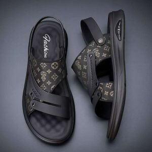 Designer Inspired Monogram Print Slide Sandals