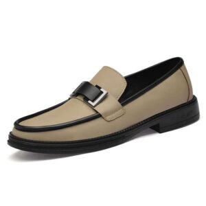Beige Suede Loafer with Metallic Buckle Detail