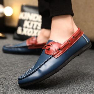 Two-Tone Blue and Red Leather Casual Driver Moccasins