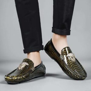 Olive Green Reptile Skin Embossed Luxury Loafers
