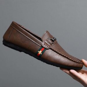 Classic Walnut Brown Leather Slip-On Dress Shoes