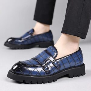 Men’s Navy Blue Patent Croc-Embossed Loafers